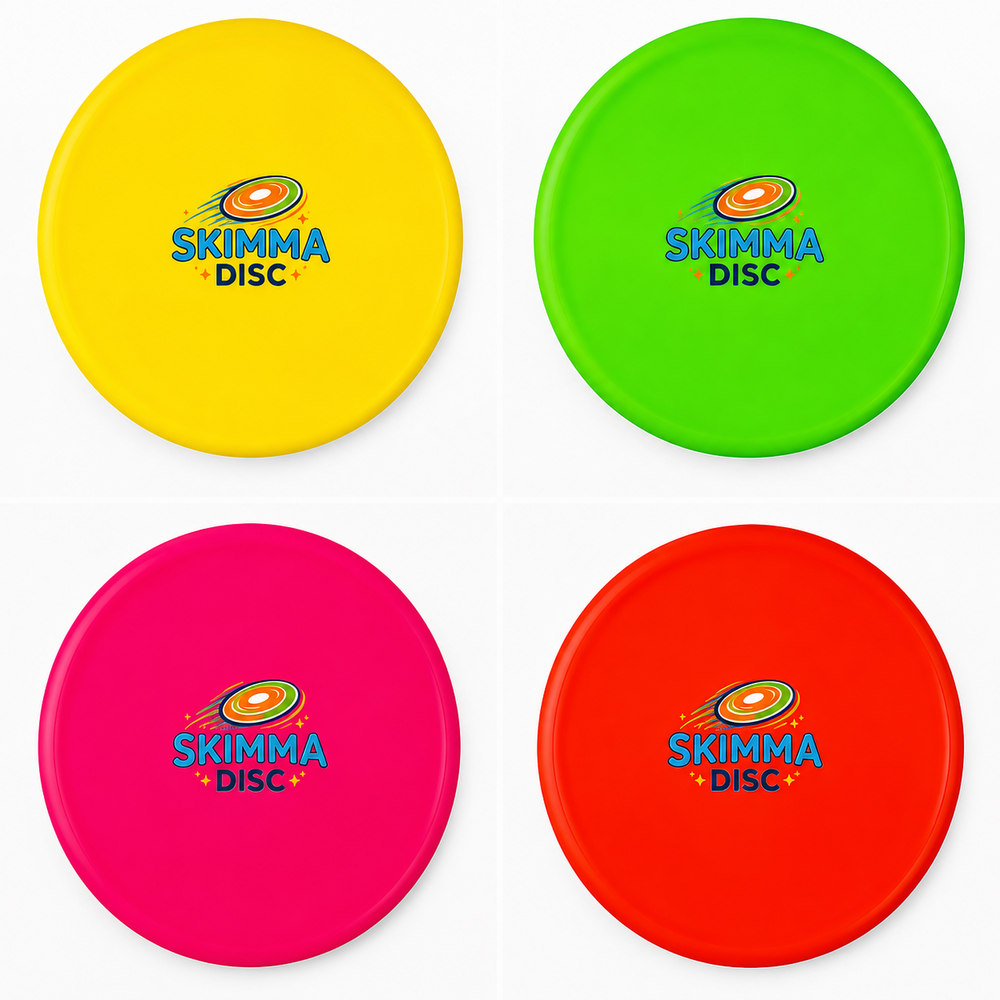 SkimmaDisc silicone discs in yellow, green, pink and red